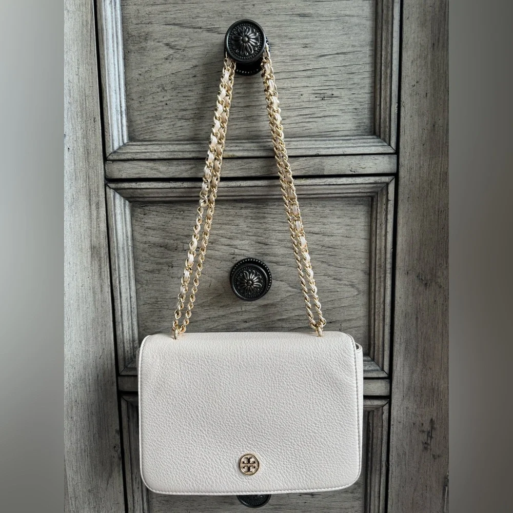 Tory Burch Light Pink Flap Shoulder Bag Convertible Crossbody Oak Pebble Leather